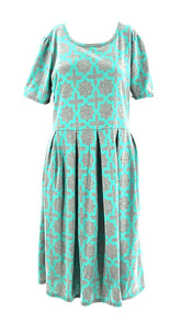 Lularoe Midi Dress Size XL Green And Grey With Scoop Neck And Zipper Up Back - TheRealThreads